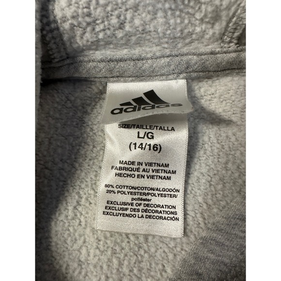 Adidas Hoodie Youth L Gray Black Colorblock Pullover Sweatshirt Logo Athleisure - Picture 6 of 9